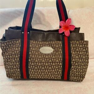 Tommy Hilfiger Monogram Tote with Red Accents